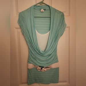 Deb Turquoise and White stripe top